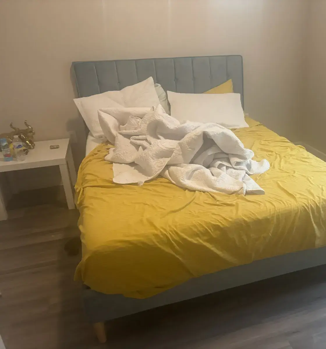 Messy Airbnb bedroom before regular cleaning service in McKinney TX by E&R Cleaning Services