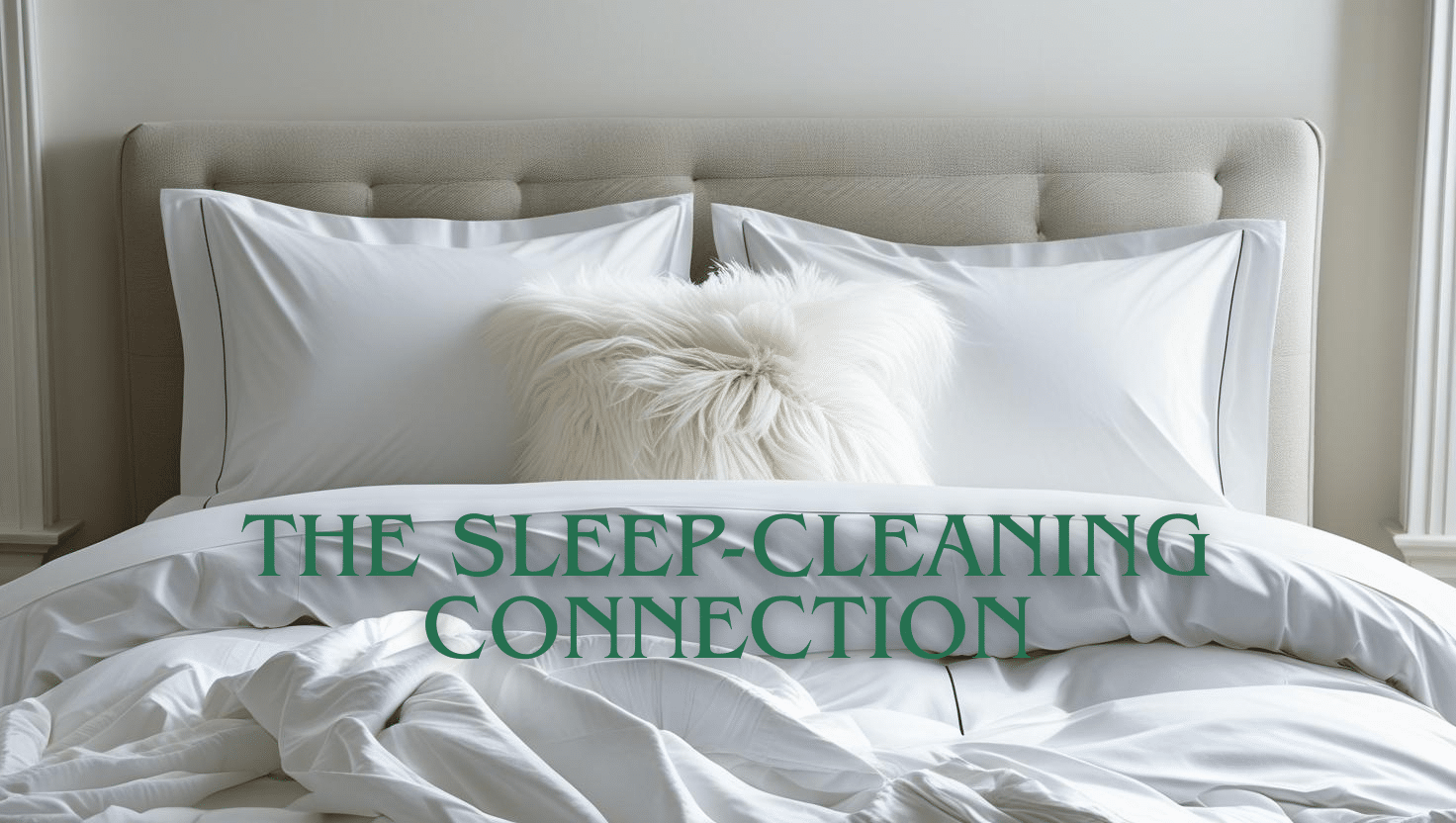 Perfectly made hotel-quality bed with crisp white linens and fluffed pillows after professional deep cleaning service