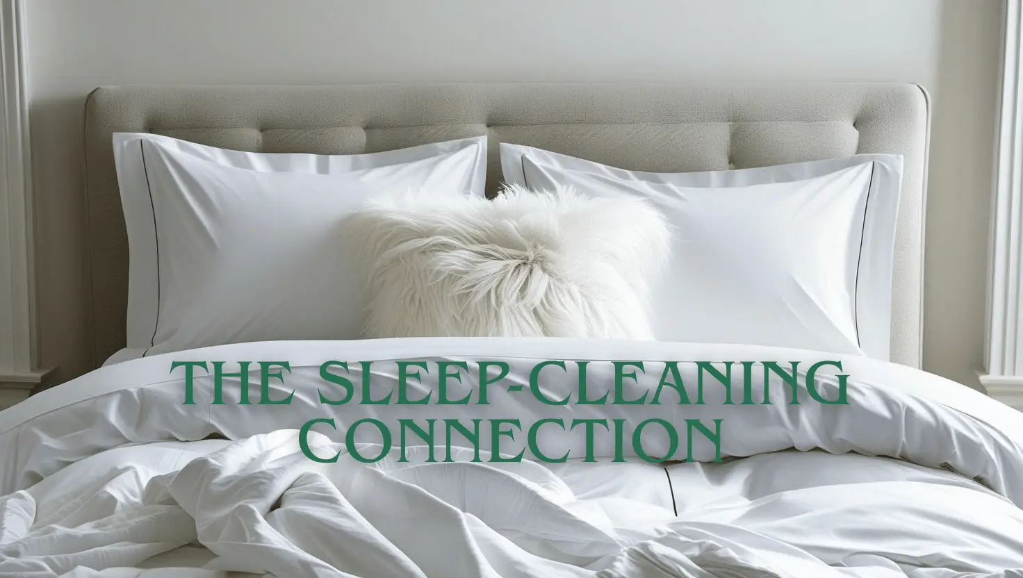 Perfectly made hotel-quality bed with crisp white linens and fluffed pillows after professional deep cleaning service