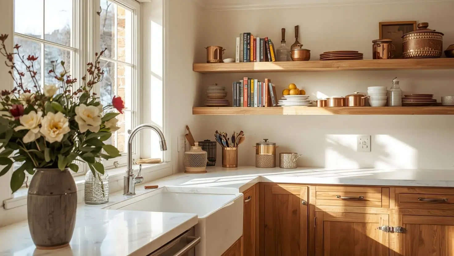 Spotless modern kitchen after professional deep cleaning service, with gleaming stainless steel appliances, clean countertops, and sanitized sinks.