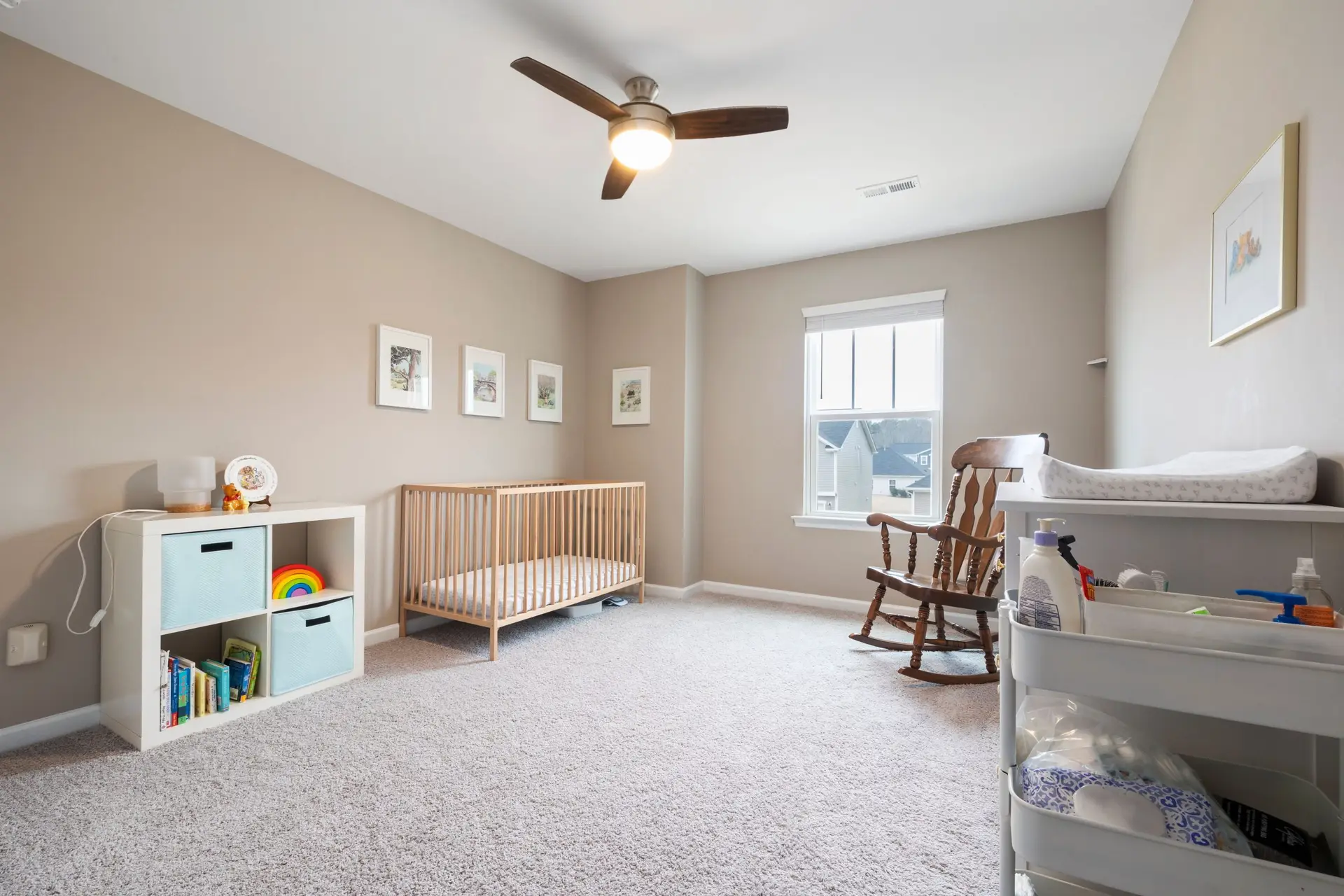 Bright nursery cleaned and prepared before bringing a newborn home in Aubrey Texas