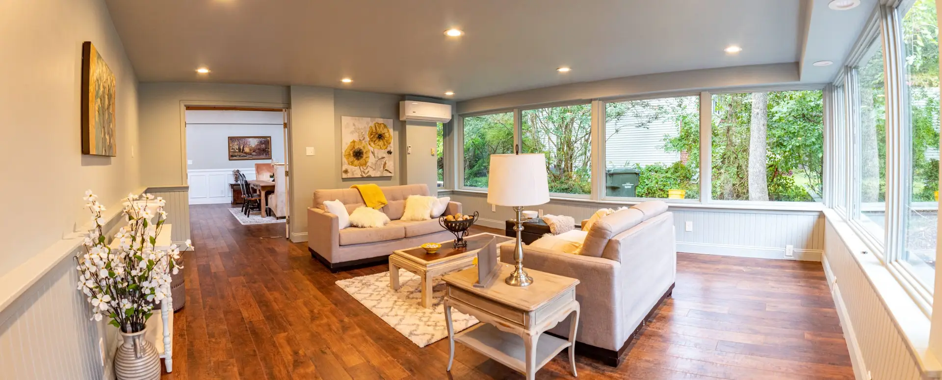 Bright sunlit living room in a longtime University Park Texas family home