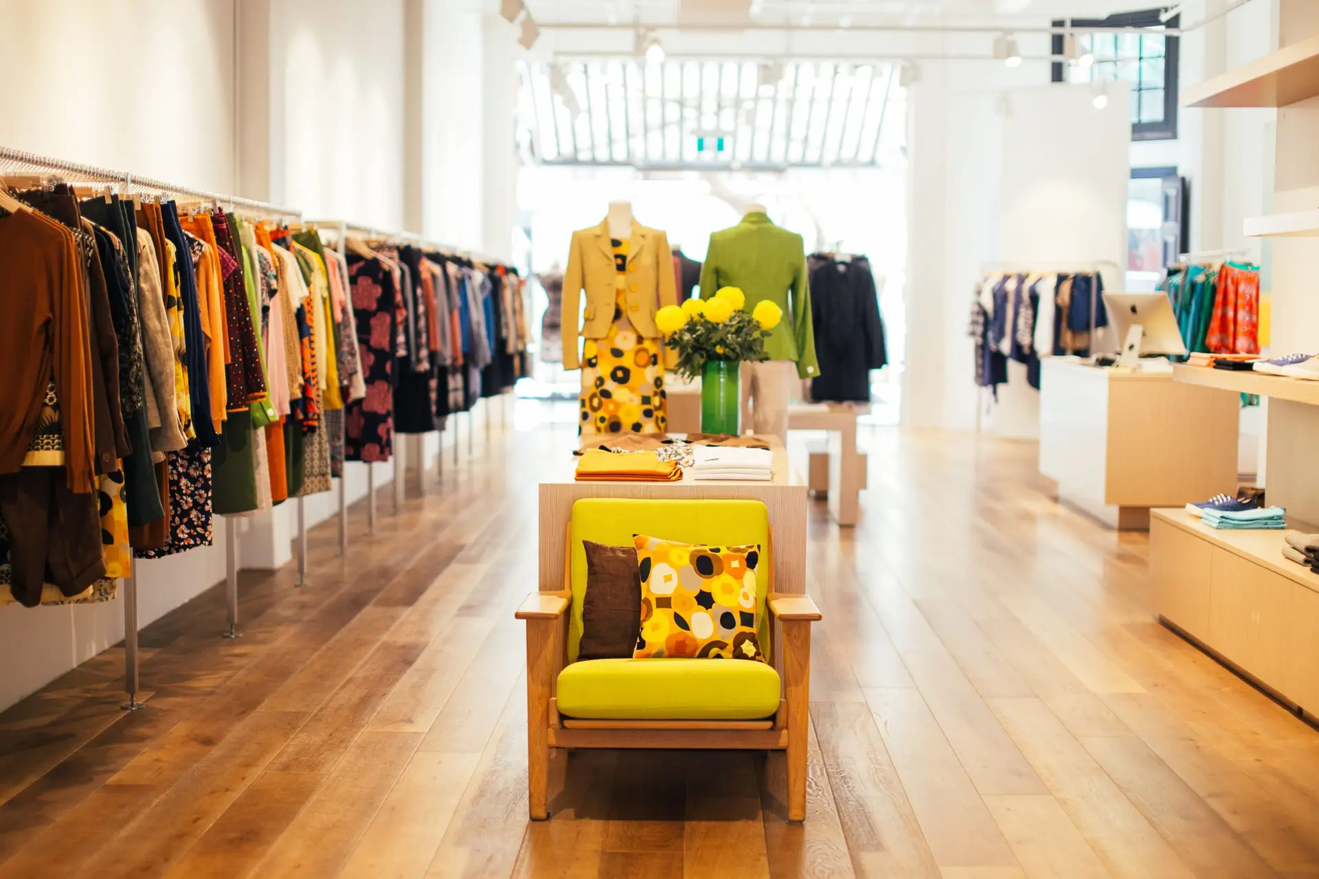Bright retail boutique interior representing commercial cleaning for shops in Denton TX