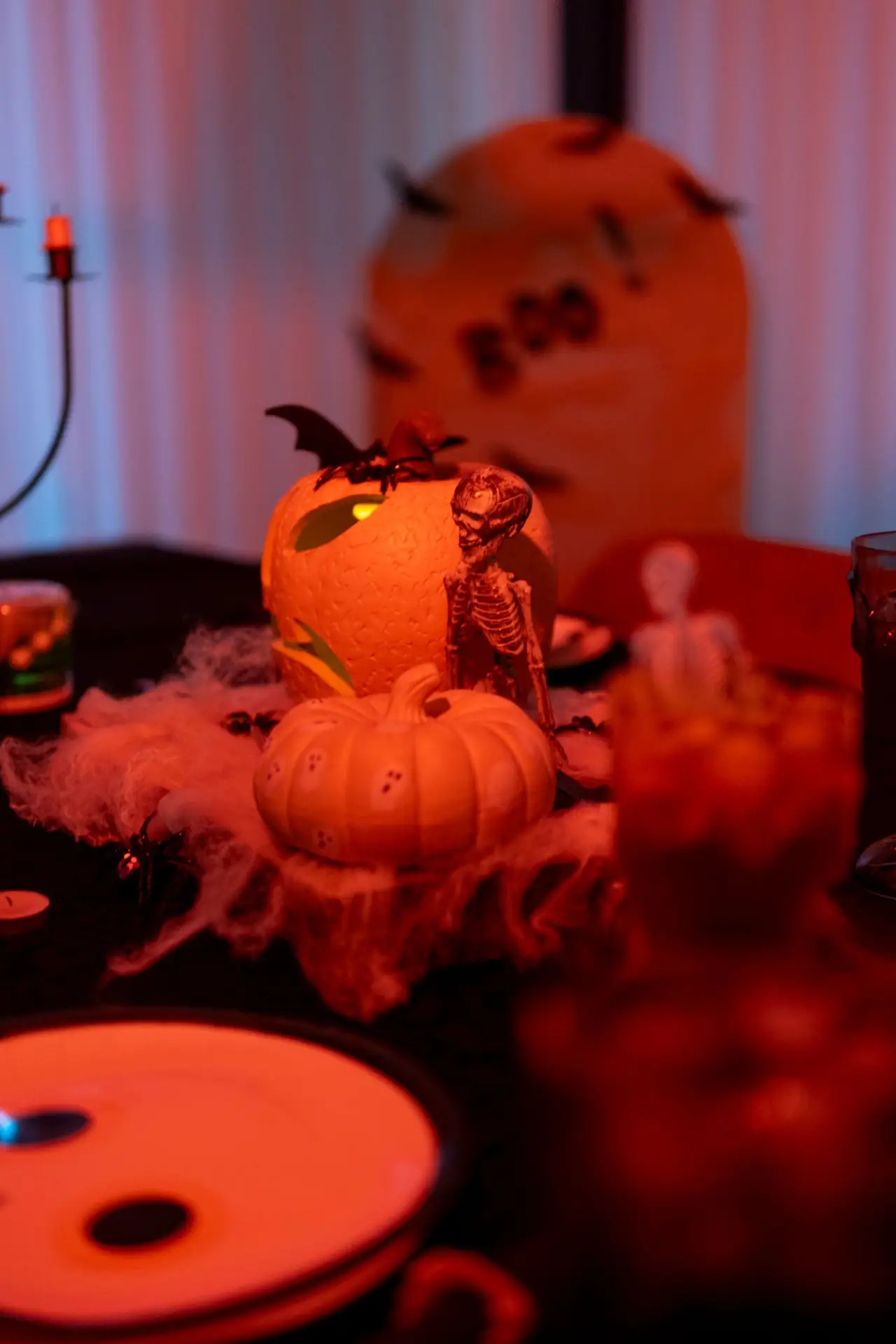 Halloween party table with pumpkins and decorations in a McKinney TX home